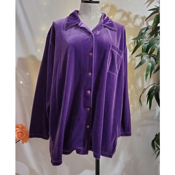 Vtg Honors Velour Velvet Button Shirt Womens Size XL Purple Pocket 90s Y2K Soft - Picture 1 of 8